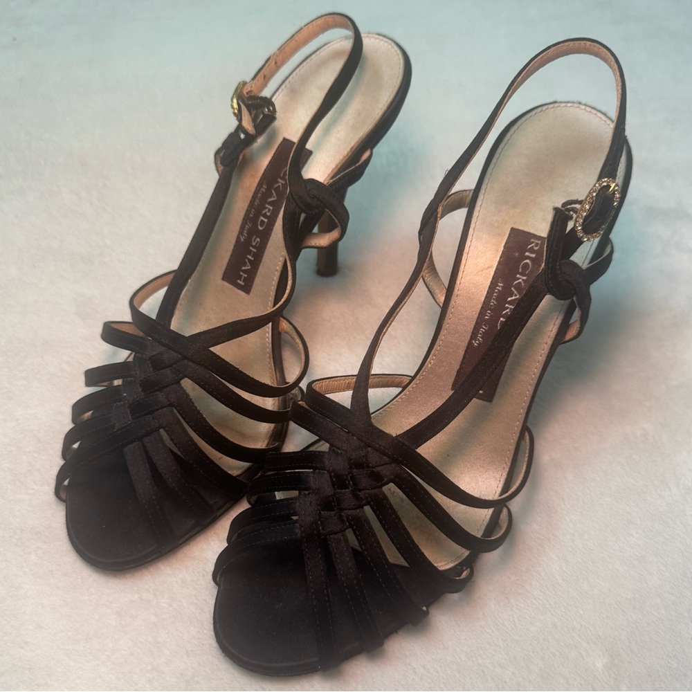 Vintage 90s Designer Black Strappy Heels Made in Italy by Rickard Shah